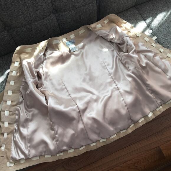 Bradley Bayou Beige Tan Genuine Suede Ribbon Trim Leather Jacket Cottage Core M - Picture 6 of 11